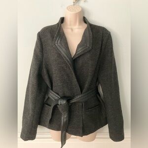 BANANA REPUBLIC textured tie jacket wool blend faux leather accents lapels 14